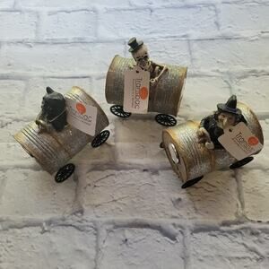 Transpac Resin 5in Silver Halloween Light Up Musical Barrel Figurine Set of 3